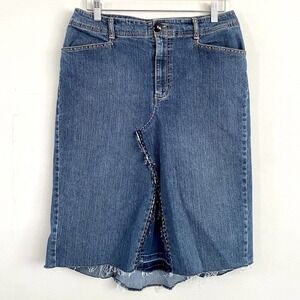 UPCYCLED Women’s size 10 Denim Jean Skirt Blue Handmade Art To Wear OOAK